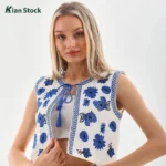 کراپ‌وست ترک‌ گلدوزی‌شده ترک آبی رنگ - Image 2