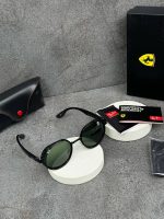 عینک فراری فریم گرد مشکی شیشه سبز - Image 2