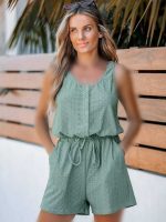 رامپر کاپشی Light Green Sleeveless Jersey Eyelet Romper