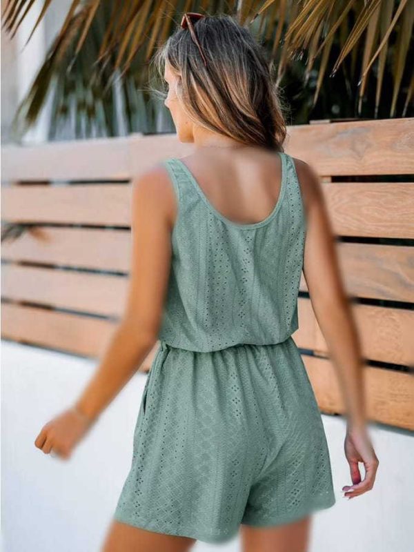 رامپر کاپشی Light Green Sleeveless Jersey Eyelet Romper - Image 3