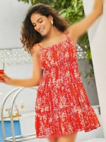 پیراهن کاپشی قرمزDitsy Floral Tie Strap Dress - Image 4