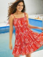 پیراهن کاپشی قرمزDitsy Floral Tie Strap Dress - Image 3