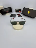 عینک ریبن فریم نقره ای دسته مشکی عدسی سبز - Image 4