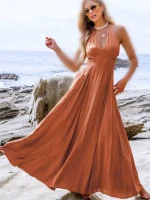 پیراهن کاپشه Brick Red Plunging Halterneck