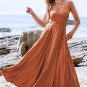 پیراهن کاپشه Brick Red Plunging Halterneck