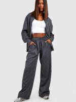 شلوار واید لگ خط دار مشکی boohoo - Image 4