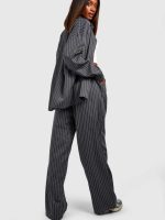شلوار واید لگ خط دار مشکی boohoo - Image 2