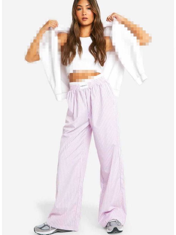 شلوار واید لگ بوهوCONTRAST WAISTBAND STRIPE WIDE LEG - Image 3