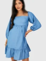پیراهن آبی آستین پف دار boohoo - Image 3