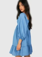 پیراهن آبی آستین پف دار boohoo - Image 2