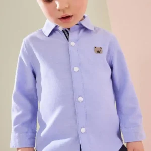 پیراهن بچگانه کتان جلو خرس آبی