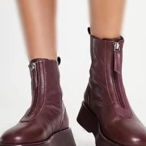 نیم بوت شرابی جلو زیپ asos