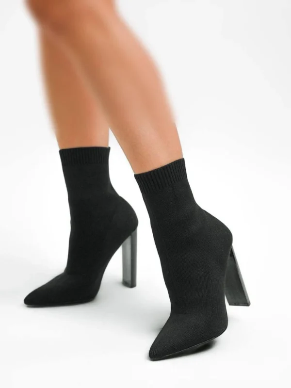 بوت جورابی مدل Boot2 ASOS DESIGN Elly Block Heel Sock Boots In Black Knit - Image 3