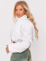 کاپشن چرم کراپی سفید کش دار - Image 3