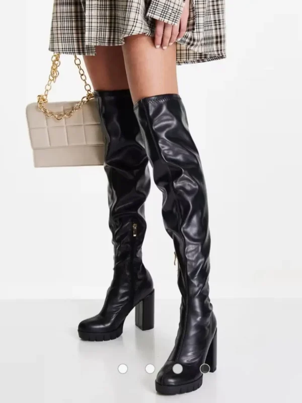 بوت بلند زنانه پاشنه بلوکی asos - Image 2