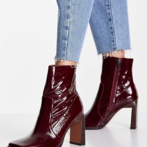 بوت چرم پاشنهبلند مربعپنجه بوردو ASOS