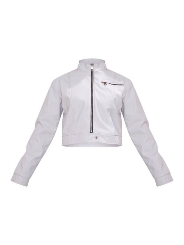 کاپشن چرم باکسی طوسی plt - Image 4