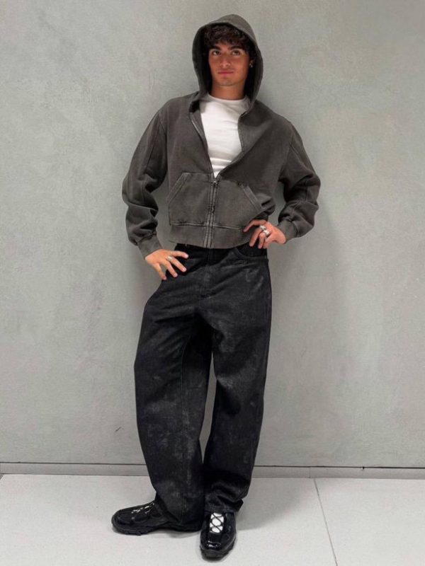 سویشرت کلاه دار سنگشور ذغالی Bershka - Image 2