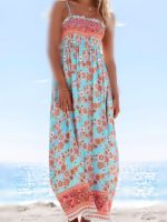 پیراهن یقه گرد گلدار آبی و صورتی
