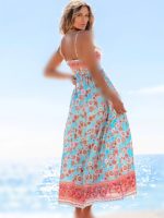 پیراهن یقه گرد گلدار آبی و صورتی - Image 4