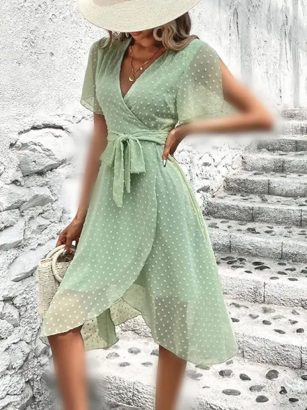 پیراهن مجلسی سبز حریر آستردار شین - Image 3