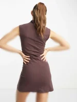پیراهن نخی کشی قهوه ای asos - Image 4
