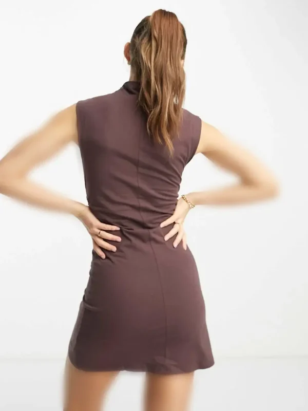 پیراهن نخی کشی قهوه ای asos - Image 4