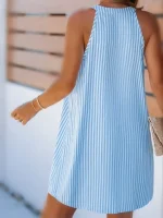 پیراهن کوتاه بدون آستین راه راه آبی - Image 2