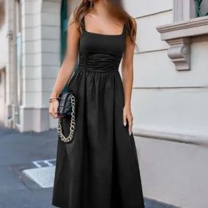 پیراهن میدی یقه مربعی مشکی