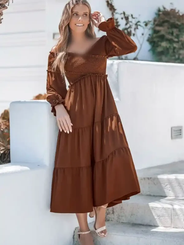 پیراهن میدی قهوه ای آستین بلند کاپشه - Image 4