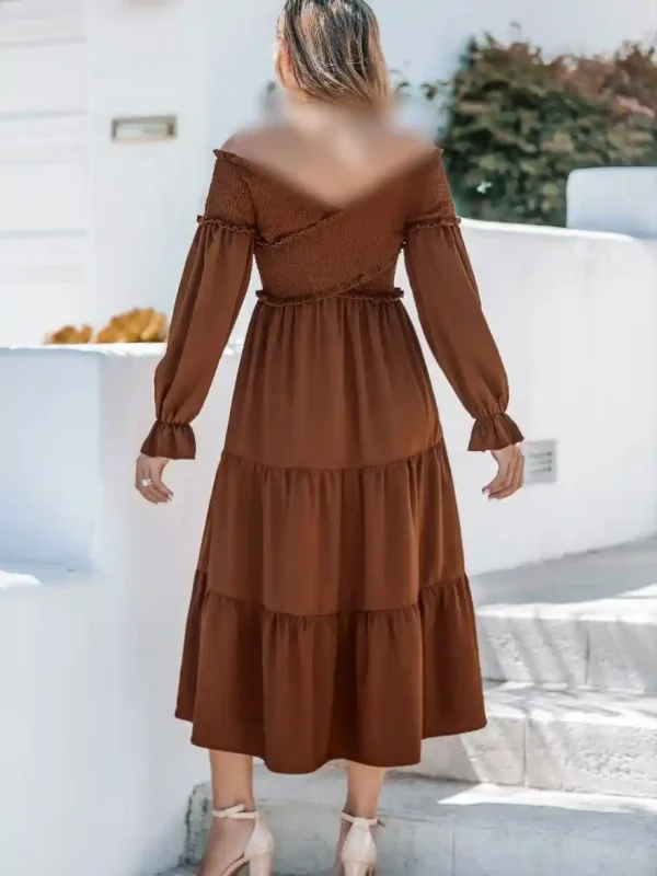 پیراهن میدی قهوه ای آستین بلند کاپشه - Image 2