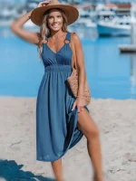 پیراهن میدی چیندار با حلقه O - Image 3