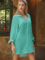 شومیز پیراهنی زنانه با آستین پفی و گره‌دار - Image 3
