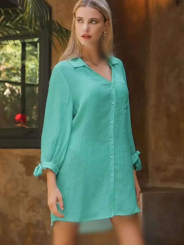شومیز پیراهنی زنانه با آستین پفی و گره‌دار - Image 3