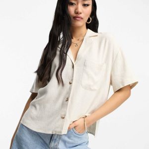 شومیز لینن کراپی یقه دار stradivarius