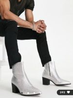بوت مردانه مدل گلیتری نگین دار پاشنه دار - Image 2