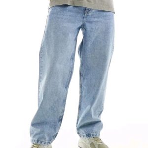 شلوار جین نیم بگ آبی کم رنگ pull&bear