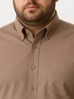 پیراهن کتان قهوه ای دکمه دار - Image 2