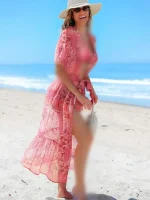 رومایویی صورتی گلدار کاپشه - Image 3