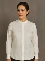 شومیز تمام سفید دیپلمات دکمه مخفی
