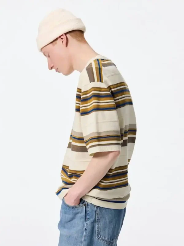 تیشرت مردانه ریز بافت راه راه کرم - Image 3