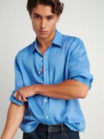 پیراهن لنین رنگ آبی جین روشن - Image 4