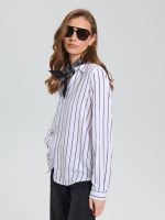 شومیز زنانه راه راه مشکی سفید یقه کلاسیک - Image 2