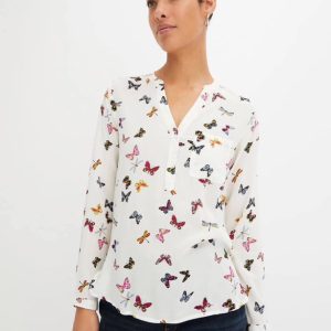 شومیز سفید طرح پروانه BONPRIX