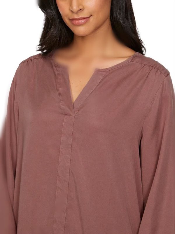 پیراهن چین دار زنانه یقه هفتی رنگ قهوه ای گلبهی - Image 3