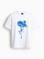 تیشرت زنانه آرت پرینت گل آبی H&M