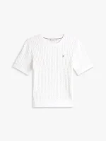 تیشرت بافتنی سفید تامی طرحCable Knit Short Sleeve Jumper