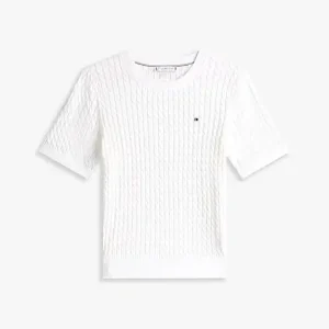 تیشرت بافتنی سفید تامی طرحCable Knit Short Sleeve Jumper