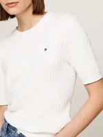 تیشرت بافتنی سفید تامی طرحCable Knit Short Sleeve Jumper - Image 3