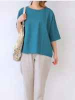 شومیز پانچویی کره ای زنانه سبز آبی - Image 2